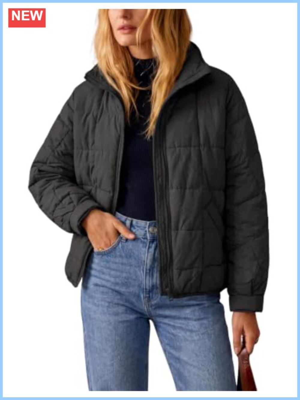 Quilted Puffer Jacket Lightweight Zip Up Padded Coat Pockets